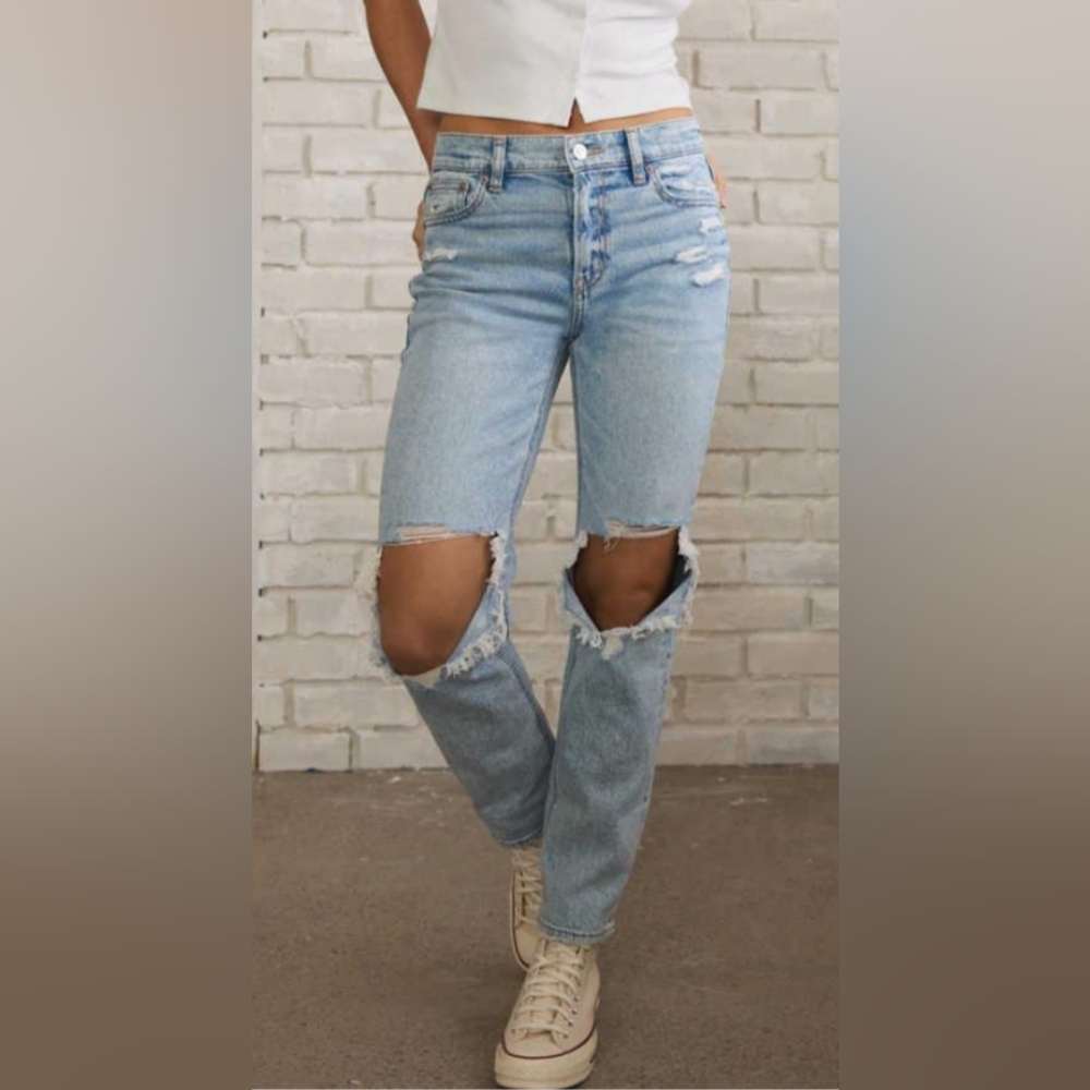 American Eagle Super High-rise Ankle StraightDistressed Denim Blue Jeans Size 00